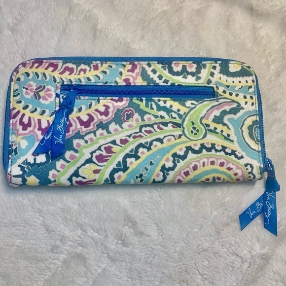 Vera Bradley Large Wallet Clutch Blue Geometric Floral Paisley Zip-Up Card Slots - Picture 11 of 16